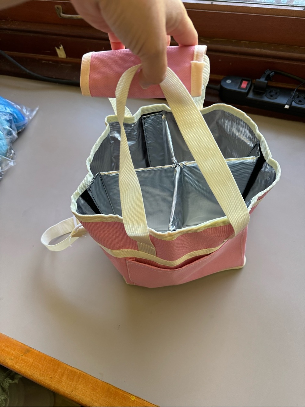 Multi Flask Pink Multi-Compartment Tote Bag with Cream Handles